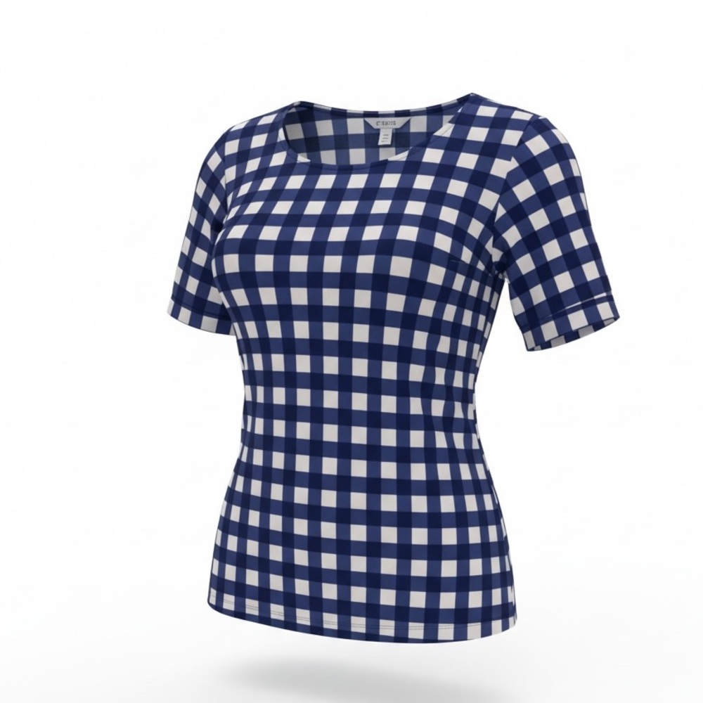 Checkered Blue Black White Women's Top Size XL